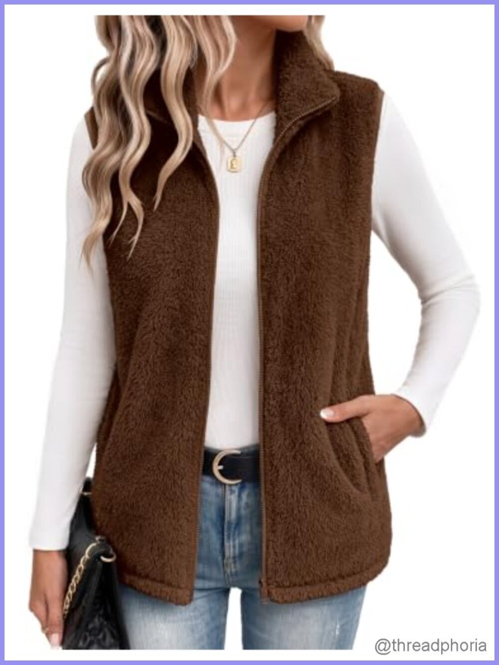Women's Sleeveless Sherpa Fleece Zip Up Vest Jacket